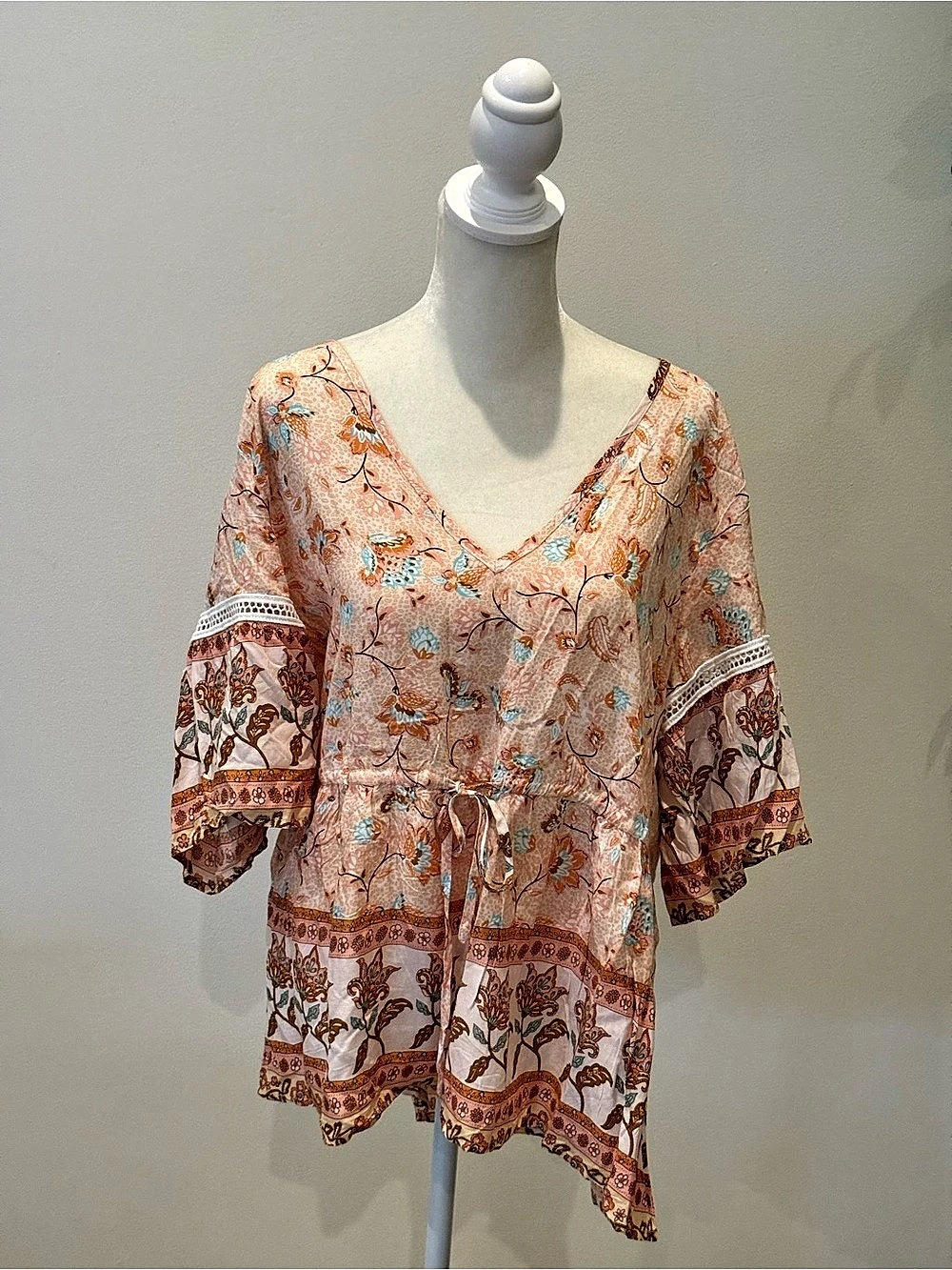 SHEIN CURVE Floral Tunic Pink & Brown Size 1XL Like New